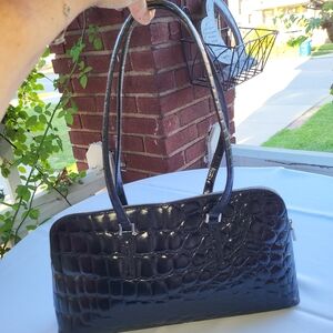 SOLD!! Furla Black Croc Embossed Leather Shoulder Bag